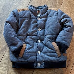 Baby Boy 7 For All Mankind Navy Tan Sherpa Lined Blue Chambray Jacket size 18 mo